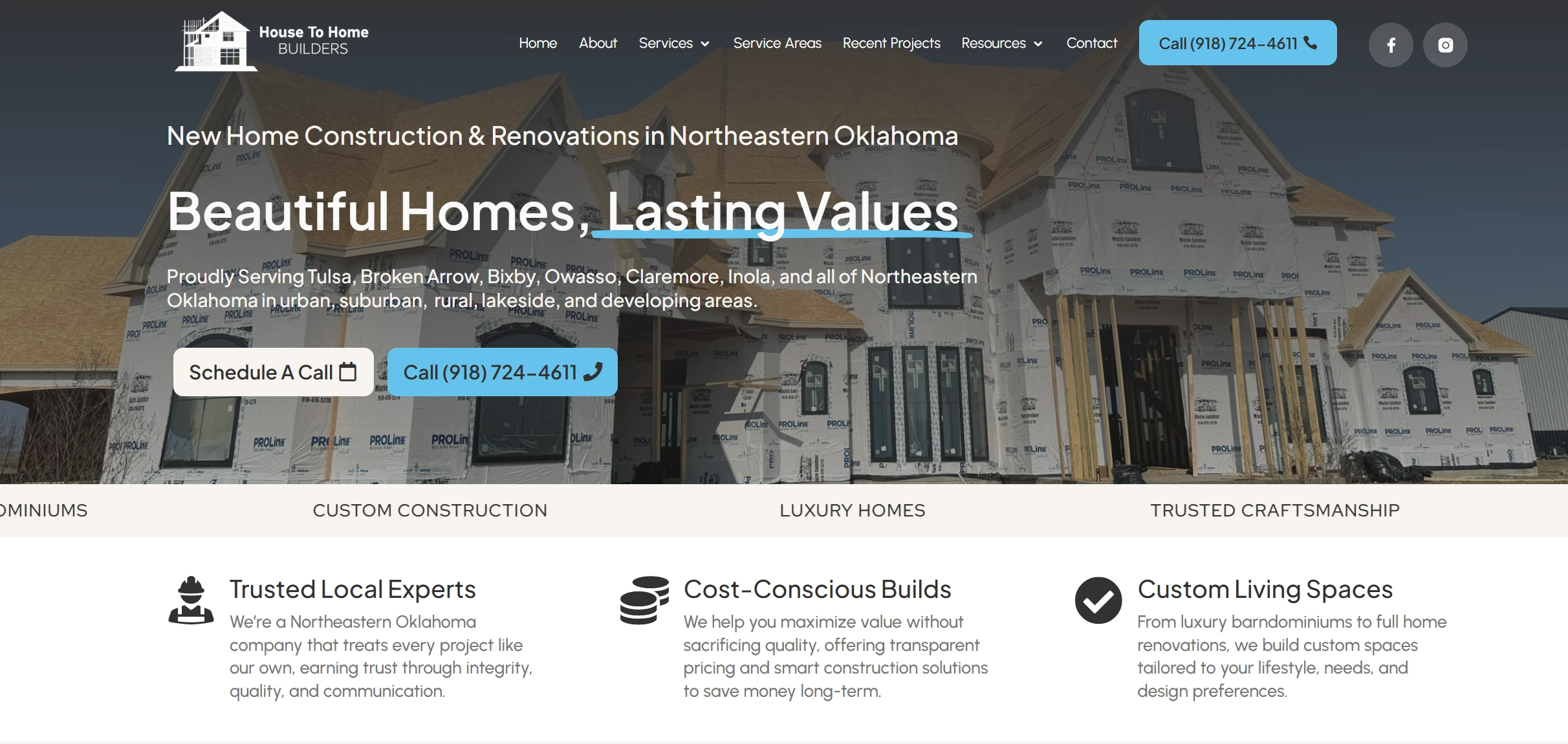 House to Home Builders website screenshot